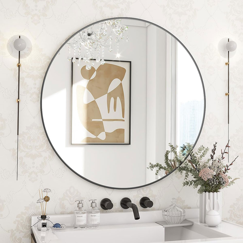 Black Circle Mirror, Metal Frame，Wall Mirror for Entryway, Bathroom, Vanity, Living Room, Black Circle Mirror 