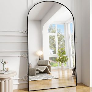 Black Full Length Mirror, Aluminum Alloy Frame Arched Door Mirrors