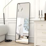 Black Full Length Mirror, Rounded Corner Floor Mirror Standing Hanging or Leaning Against Wall Dressing Room Mirror Full Length