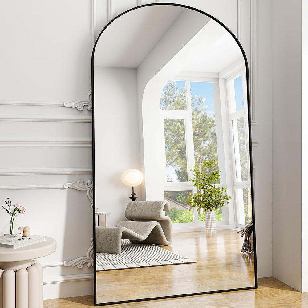 Black Full Length Mirror, Aluminum Alloy Frame Arched Door Mirrors - Arch Mirror - 1