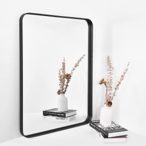 Deep Frame Wall Mirror, Rounded Corner Bathroom Mirror, Hanging or Leaning Horizontal or Vertical, Black