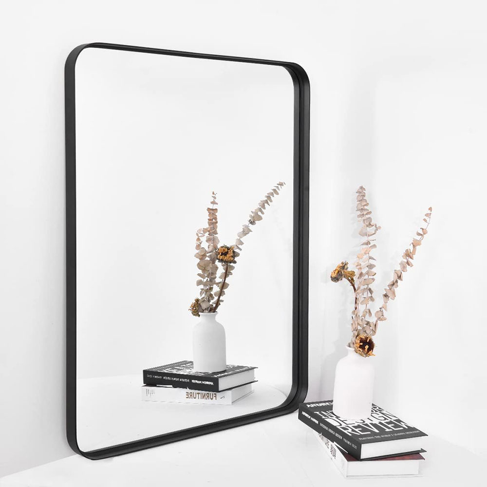 Deep Frame Wall Mirror, Rounded Corner Bathroom Mirror, Hanging or Leaning Horizontal or Vertical, Black - By Shape - 1