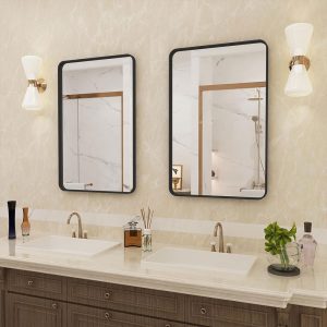 Tempered Glass Wall Mirror, Matte Black Rectangle Vanity Mirror for Wall