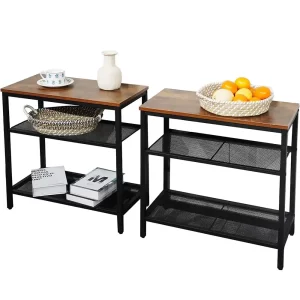 3 Tier Narrow Side Table, Nightstand with 2 Flat or Slant Adjustable Shelves