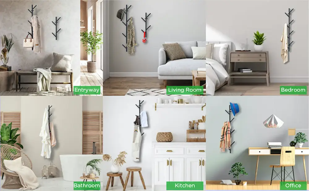 Metal Vertical Hooks for Living Room, Bedroom, Entryway