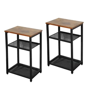 Night Stand Set of 2, Small End Table with 3 Tier Storage Shelf